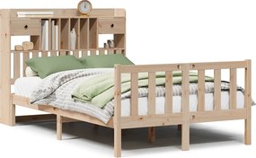 vidaXL Pat cu bibliotecă fără saltea, 135x190 cm, lemn masiv de pin