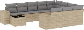 vidaXL Set canapele de grădină cu perne, 11 piese, bej, poliratan