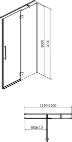 Usa dus 120x200 cm, grosime 8 mm, dreapta, crom, Cersanit Crea