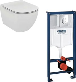 Set vas wc Ideal Standard Tesi AquaBlade cu capac soft close si rezervor Grohe cu clapeta Skate Air