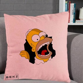 Perna Personalizata Homer Simpson Surpriza, 40x40 cm, Roz, Husa Detasabila, Perna Inclusa, BEKZ®
