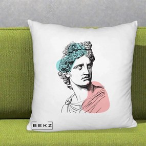 Perna Decorativa Bust Grec Vaporwave, 40x40 cm, Alb Pufos, Husa Detasabila, Perna Inclusa, BEKZ®