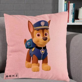 Perna Personalizata Chase PAW Patrol Albastru, 40x40 cm, Roz, Husa Detasabila, Perna Inclusa, BEKZ®
