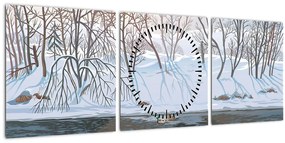 Tablou - Vulpe în peisaj de iarnă (cu ceas) (90x30 cm)