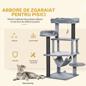PawHut Arbore Răzuitoare pentru Pisici 48x48x107 cm Turn pentru Pisici cu Cavernă de Fetru Demontabilă Hamacă Paturi Platforme Gri | Aosom Romania