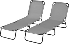 Outsunny Set 2 șezlonguri pliante, șezlong de grădină cu spătar reglabil în 5 trepte, capacitate până la 120kg | Aosom Romania