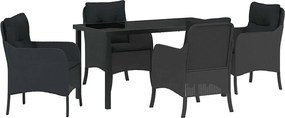 vidaXL Set de masă pentru grădină cu pernă 5 pcs Negru poliratan