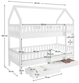 Pat etajat pentru copii 90 cm Virtuoso (alb) (cu somieră) (cu sp. depozitare). 1116555