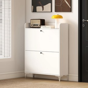 HOMCOM Dulap pentru încălțăminte Slim cu 2 sertare basculante și rafturi ajustabile, din lemn și metal, 80x24x101cm, alb | Aosom Romania