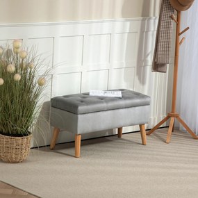 HOMCOM Bancă de depozitare cu material catifelat, picioare din lemn, pentru cameră de zi, dormitor, hol, 80 x 35 x 40 cm, Gri | Aosom Romania