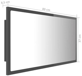 Oglinda de baie cu LED, gri extralucios, 80x8,5x37 cm gri foarte lucios