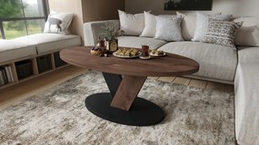 Mazzoni LOVA Stejar Maro/Negru - MĂSUȚĂ OVALĂ 110x60 cm MĂSUȚĂ DE CAFEA MODERNĂ