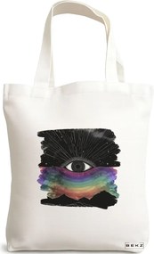 Sacosa de Panza pentru Cumparaturi, Geanta Tote, model Celestial Eye 5, 38x34.5 cm, Alba, BEKZ®