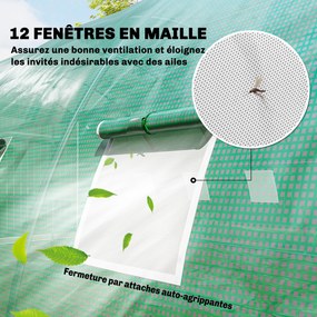 Outsunny Seră tunel de grădină Seră pentru legume oțel galvanizat Ø25mm și structură consolidată 395x595x199cm Verde | Aosom Romania