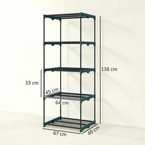 Outsunny Suport pentru Plante Vertical cu 5 Niveluri din Oțel și Plastic, Suport Ghivece pentru Interior și Exterior Grădină Balcon, 67x49x138 cm, Verde Închis | Aosom Romania
