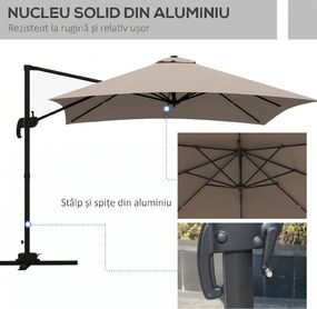 Outsunny Umbrelă de Soare cu 8 Lamele cu Pedală și Manivelă, Umbrelă de Soare din Aluminiu și Poliester, 295x295x266 cm, Kaki | Aosom Romania