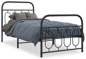 377127 vidaXL Cadru pat metalic cu tăblii de cap/picioare, negru, 90x190 cm