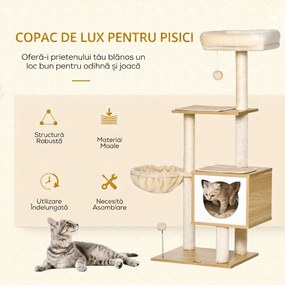 PawHut Zgârietoare pentru Pisici cu 2 Stâlpi, Căsuță, Hamac, Pat și 2 Mingi | Aosom Romania