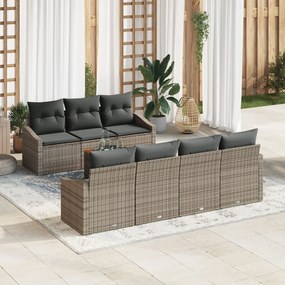 vidaXL Set de canapea de grădină cu 8 piese, perne gri din rattan sintetic și acacia.
