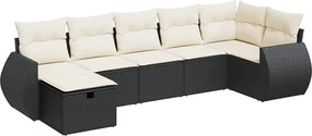 vidaXL Set canapele de grădină cu perne, 7 piese, negru, poliratan