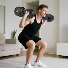 SPORTNOW Set Bară cu Greutăți 3 în 1 cu 16 Discuri din Plastic și Nisip Verde | Aosom Romania