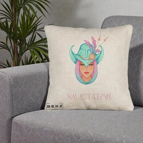 Perna Personalizata Zodiac Sagetator Cowgirl, 40x40 cm, Bej Canapea, Husa Detasabila, Perna Inclusa, BEKZ®