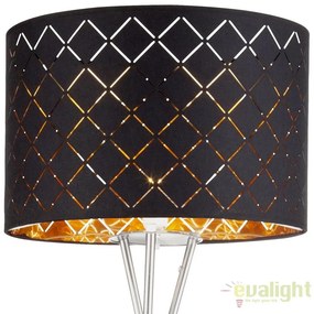 Lampadar elegant cu abajur din tesatura negru cu auriu, CLARKE 15229S1 GL