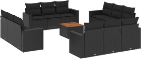 vidaXL Set mobilier de grădină cu perne, 13 piese, negru, poliratan