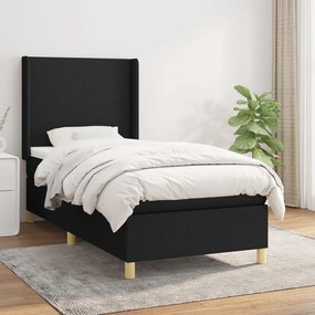 Pat box spring cu saltea, negru, 90x190 cm, textil Negru, 90 x 190 cm, Design simplu