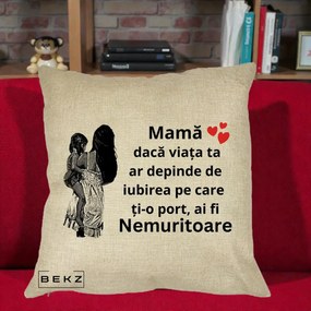 Cadou pentru Mama - Perna Personalizata Mama Nemuritoare Imbratisare, 40x40 cm, Crem, Husa Detasabila, Perna Inclusa, BEKZ®
