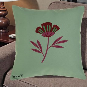 Perna Decorativa Floare Macul Roz-Rosu Grafic, 40x40 cm, Verde, Husa Detasabila, Perna Inclusa, BEKZ®