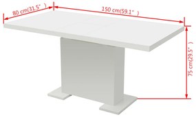 Masa bucatarie extensibila, alb extralucios 1, Alb foarte lucios