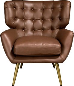 Fotoliu confortabil tapitat cu piele naturala Maro inchis