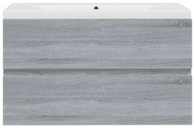 Dulap de chiuveta cu bazin incorporat gri sonoma lemn prelucrat sonoma gri, 80 x 38.5 x 45 cm, fara oglinda