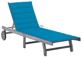 vidaXL Șezlong de grădină cu pernă, gri, lemn masiv de acacia