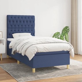 vidaXL Pat box spring cu saltea, albastru, 90x200 cm, textil