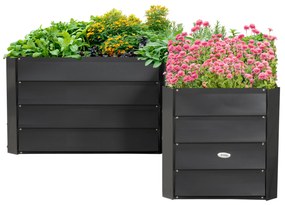 Outsunny Carré potager de jardin jardinière d'angle en L fară fund - 115 x 115 x 44 cm oțel galvanizat gri închis | Aosom Romania