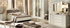 Comodă lemn masiv nuc Lorenzo /Bej, 130 × 54 × 91 cm - Nuc