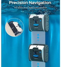 Robot cuaratre piscine fara fir Wybot Osprey 700 (X100), Li-Ion 8800 mAh, Pana la 80 m°, Autonomie pana la 110 minute, Auto-revers, Auto-parcare, Alb/Negru