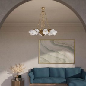 Candelabru 8 brate din alama cu abajur din sticla Putti