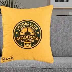 Perna Personalizata Academica Clinceni Fotbal Club, 40x40 cm, Galben, Husa Detasabila, Perna Inclusa, BEKZ®