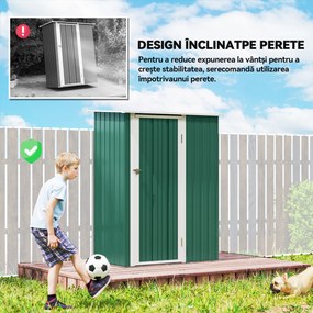 Outsunny Magazie Grădină Dulap pentru Scule 142x84x189cm Din Otel Impermeabil Verde Inchis | Aosom Romania