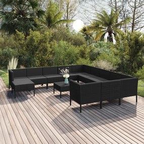3094529 vidaXL Set mobilier de grădină cu perne, 13 piese, negru, poliratan