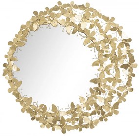 Oglinda decorativa aurie cu rama din metal, ∅ 81,5 cm, Glam Butterflies Mauro Ferretti