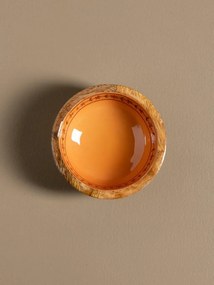 Bol mic din lemn de mango, portocaliu, cu ghirlandă de flori pictată în interior, 5 x 12,5 cm, „Hélios”