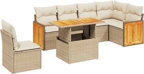 vidaXL Set canapele de grădină, 7 piese, cu perne, bej, poliratan