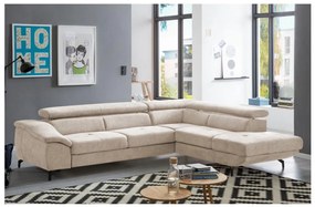 Canapea colțar extensibilă cu spațiu depozitare, model BRESCIA, pe dreapta, bej