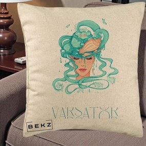Perna Personalizata Zodiac Varsator Cowgirl, 40x40 cm, Bej, Husa Detasabila, Perna Inclusa, BEKZ®