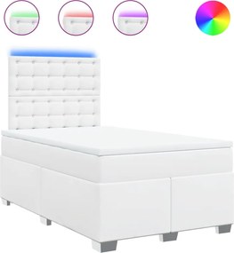 vidaXL Pat box spring cu saltea, alb, 120x190 cm, piele ecologică