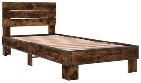 845744 vidaXL Cadru de pat, stejar fumuriu, 90x200cm, lemn prelucrat și metal